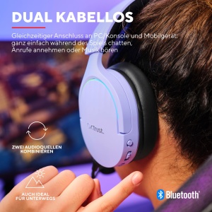 Casti pentru jocuri Trust Gaming GXT 491P Fayzo Bluetooth + 2.4GHz, sunet surround 7.1, durata de viata a bateriei 22H, 35% casti over-ear RGB din plastic reciclat PC wireless Bluetooth PS5 PS4 Switch, violet - Img 3