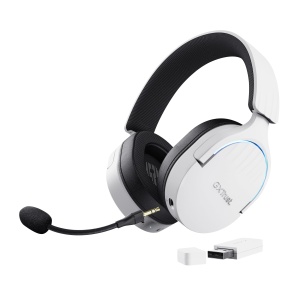 Casti pentru jocuri Trust Gaming GXT 491W Fayzo Bluetooth + 2.4GHz, sunet surround 7.1, durata de viata a bateriei 22H, 35% plastic reciclat RGB Casti over-ear PC Bluetooth fara fir PS5 PS4 Switch, alb