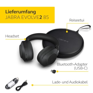 Casti wireless pentru PC Jabra Evolve2 85 - Anulare a zgomotului Casti stereo certificate Microsoft Teams cu baterie de lunga durata - Adaptor Bluetooth USB-C - Negru - Img 2
