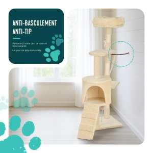 Catarator pentru pisici VOUNOT 112 cm, cu 3 platforme, culoare bej - Img 4