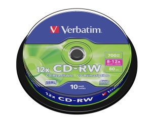 CD-RW Verbatim 700 MB, 80 minute, 12x viteza, 10 bucati