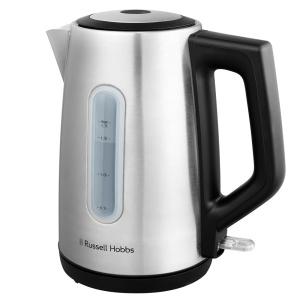 Ceainic Russell Hobbs (pentru apa calda, ceai sau cafea, capacitate de 1,7 l, otel inoxidabil, gura de scurgere perfecta, filtru de calcar detasabil si lavabil, indicator albastru stralucitor, 2400W) Heaton 27380-70