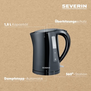 Ceainic SEVERIN, 1,5 L, compact si puternic, filtru de calcar, plastic, 2.200 W, negru, WK 3498 - Img 4