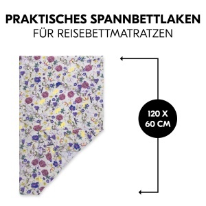 Cearsaf pentru patut bebe hauck 60x120 cm, Musselin, Bej Floral - Img 3