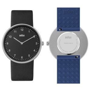 Ceas analogic Braun BN0281BKBLG, 38 mm, cu bratara din piele neagra si bratara din silicon albastru