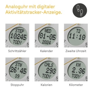 Ceas analogic Braun BN0299PWHBKG cu calendar, pasometru si bratara din silicon - Img 3