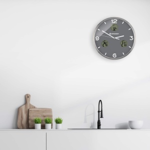 Ceas de perete Bresser MyTime io NX, 30 cm, gri, cu termometru si higrometru - Img 4