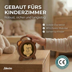 Ceas de perete pentru copii Alecto BC-100 Monkey, wireless, cu lumini colorate - Img 3