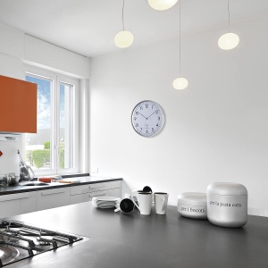 Ceas de perete TFA Dostmann 60.3514, design modern, albasilver, cu baterie inclusa - Img 3