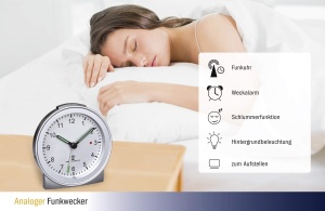 Ceas desteptator analogic TFA Dostmann 60.1517.54, cu Snooze, iluminare, argintiu - Img 3