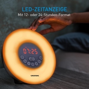 Ceas desteptator Grundig Lichtwecker, cu simulare a rasaritului, 10 sunete naturale, LED colorat - Img 5