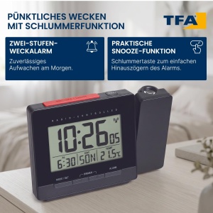 Ceas digital cu proiectie TFA Dostmann 60.5016, cu alarma si temperatura - Img 6