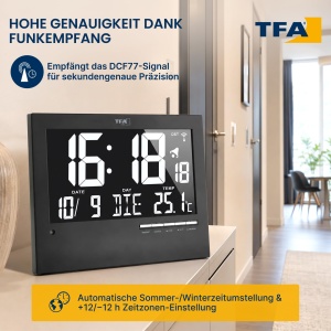 Ceas digital de perete TFA Dostmann 60.4508, cu iluminare automata, negru - Img 4
