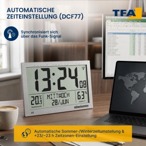 Ceas digital de perete TFA Dostmann 60.4517.54 cu display XL, argintiu - Img 3