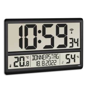 Ceas digital de perete TFA Dostmann XL, negru, cu termometru si higrometru