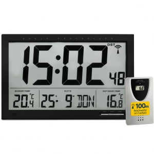 Ceas digital TFA Dostmann 60.4510, negru, cu afisaj mare si temperatura interioaraexterioara