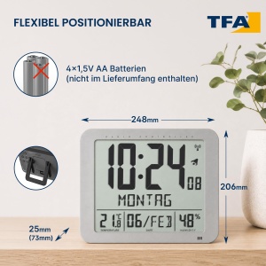 Ceas digital TFA Dostmann 60.4516.54, argintiu, cu afisaj temperatura si umiditate - Img 7