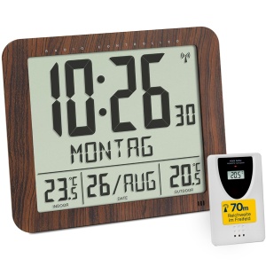 Ceas digital TFA Dostmann 60.4518.08, cu design lemnos, afisaj mare, termometru interior si exterior