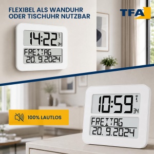 Ceas digital TFA Dostmann Timeline Max, alb, cu functie de alarma si afisaj mare - Img 6