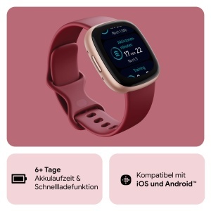 Ceas inteligent Fitbit Versa 4, 6 zile autonomie, compatibil AndroidiOS, culoare HimbeerrotAluminium - Img 2