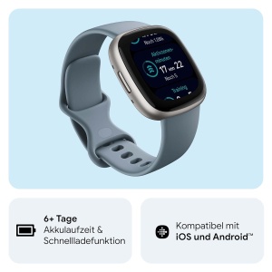 Ceas inteligent Google Fitbit Versa 4, GPS, 6 zile autonomie, albastru - Img 3