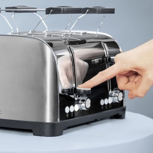 Cecotec Prajitor de paine vertical 4 fante scurte Toastin time 1700 Double Inox 1700 W 4 felii de paine fanta lata 38 cm 2 accesorii pentru chifle si  - Img 6