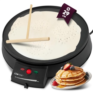 Clatronic Clatita pentru clatite cu O 29 cm | Producator de clatite incl. Distribuitor de aluat | suprafata acoperita antiaderenta | Termostat continuu variabil si semafor de coacere | Aparat de clatite cu 900 W | CM 3372 - Img 1