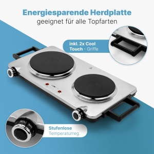 Clatronic(r) Placa dubla din otel inoxidabil | Plita cu 2 plite | 2500W | plita electrica cu manere Cool Touch | Plite cu protectie la supraincalzire | DKP 3668 E - Img 5
