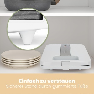 Clatronic(r) Sandwich Maker | Prajitor de paine electric pentru sandvisuri | Aparat de sandvisuri cu 4 felii | panouri sandwich triunghiulare (antiaderente) | Controler automat de temperatura | 1200 wati | ST 3629 alb - Img 6