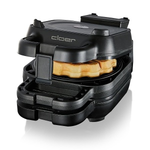 Cloer 6150 Fier de tort pentru vafe, fier de vafe pentru vafe umplute, mini vafe 11,5 cm O sau cu inel distantier pentru umpluturi XXL, acoperire antiaderenta, 800 W, negru - Img 4