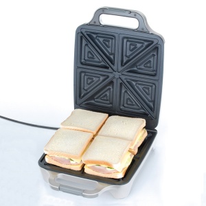 Cloer 6269 Sandwich Maker XXL, 1800 W, pentru 4 sandvisuri, paine prajita americana, umplutura XXL, mesaj optic gata, argintiu - Img 3