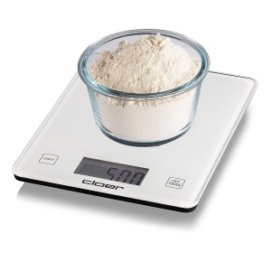Cloer 6871 Cantar digital de bucatarie pentru pana la 10 kg, functie de cantarire, masurarea greutatii in pasi de 1 g, cantitatea poate fi specificata in grame, mililitri sau uncii, suprafata de sticla, afisaj LCD, alb - Img 6