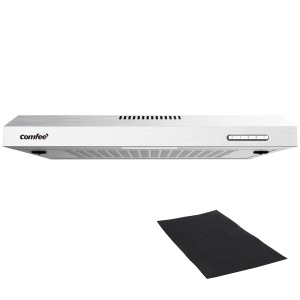 COMFEE CHU 36F17BS 60cm hote sub montaj Baza hota cu otel inoxidabil filtru detasabil din aluminiu flux de aer de 200 m3h 2 niveluri 1 lumina LED inox