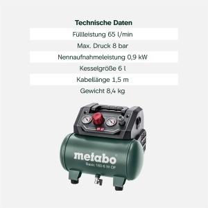 Compresor de aer Metabo Basic 160-6 W OF, 6 l, portabil, putere mare - Img 4