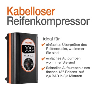 Compresor de aer OSRAM TYREinflate 4000, cu acumulator Li-Ion, cabless, LED - Img 5