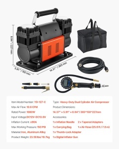 Compresor de aer VEVOR YD-127-C, 1080W, 10.3 bar, 202 Lmin - Img 7