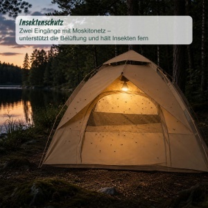 Cort de camping Relaxdays pentru 3-4 persoane, rapid de montat, UV 50, bej - Img 6