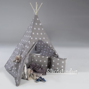 Cort de joaca copii roba Little Stars - 115x115 cm, grialb, cu suport fiberglas - Img 6