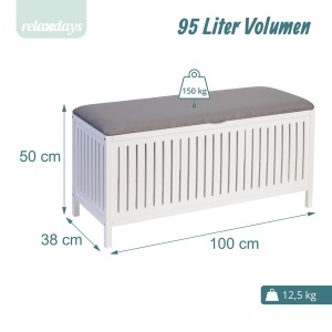 Cos de rufe Relaxdays cu functie de sezut, 95 l, nuc, albgri - Img 5