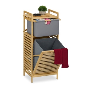 Cos de rufe Relaxdays cu suport, 30 litri, bambus, gri