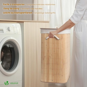 Cos de rufe VOUNOT cu capacitate de 72L, 2 saci detasabili, bambus - Img 6