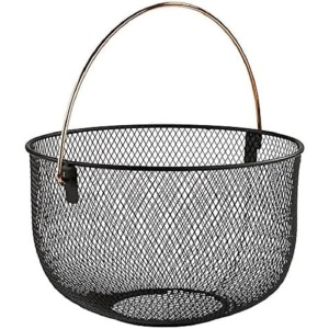 Cos metalic pentru paine si fructe APS, negru cu maner cu aspect cupru, 30 cm