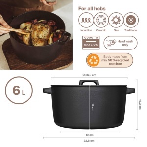 Cratita din fonta Fiskars Folken 1075697 6L emailata neagra pentru toate tipurile de plite - Img 2