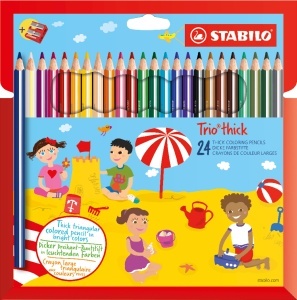 Creion colorat STABILO Trio dick - Ergonomic, 24 culori, din lemn sustenabil