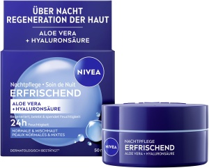 Crema de noapte NIVEA Erfrischend, 50 ml, cu Aloe Vera si Acid Hialuronic