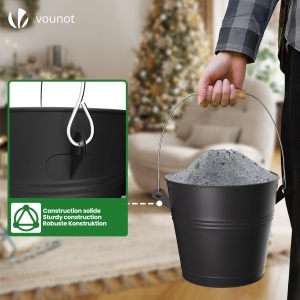 Cufar pentru cenusa VOUNOT 5L cu capac, metalic, negru, cu lopata si perie - Img 5