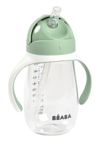 Cupa de invatare Beaba 2 in 1, 300 ml, Salbeigrun, cu manere detasabile