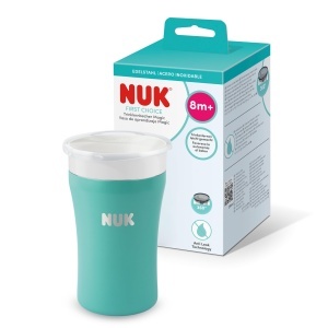 Cupa de invatare NUK Magic, 230 ml, inox, albastru-verde, design anti-varsare
