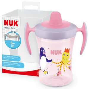 Cupa pentru invatare NUK Trainer Cup, 230 ml, roz Pinguin, cu manere ergonomice