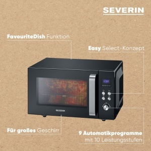 Cuptor cu microunde 2 in 1 SEVERIN cu baza de sticla si gratar, pentru dezghetare si incalzire, cuptor cu microunde cu suprafata utila mare pentru vase unghiulare, negru/otel inoxidabil, MW 7763 - Img 9